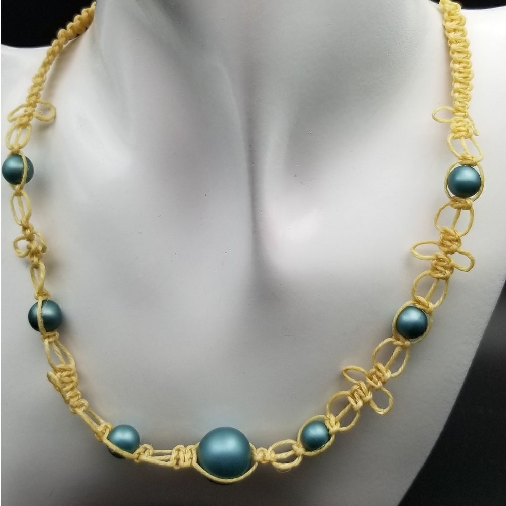 Destiny Emerald Beaded Gold Lace Chain Necklace Dainty Antique, N123